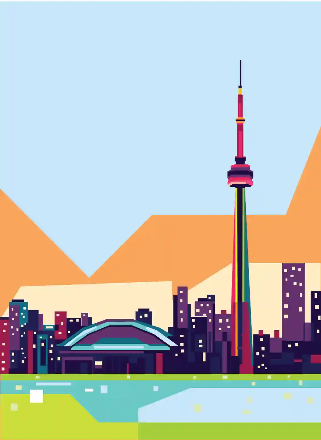 WPAP style illustration of the CN tower skyline.
